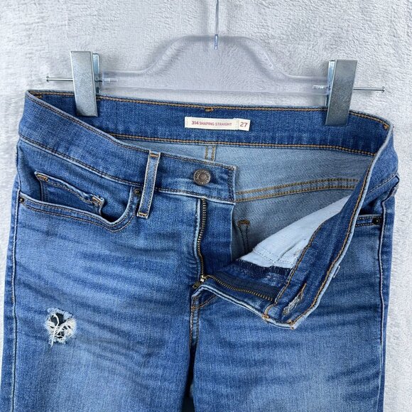 Levi Strauss & Co. 314 Shaping Straight Jeans Distressed Women's Blue Size 27 - Picture 4 of 11